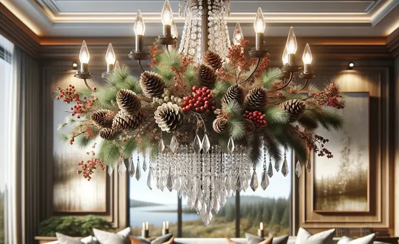 Nature's Beauty Adorning Your Chandelier with Pinecones and Berries
