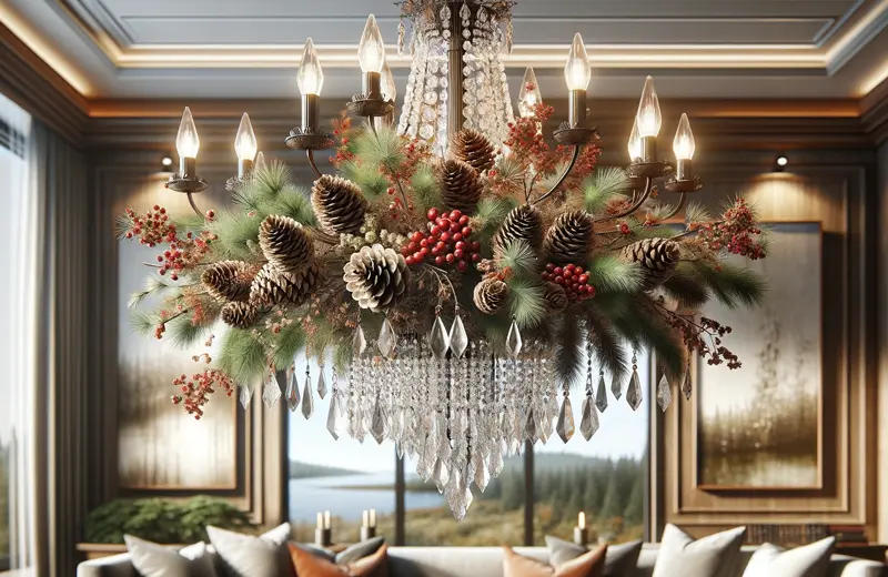 Nature's Beauty Adorning Your Chandelier with Pinecones and Berries